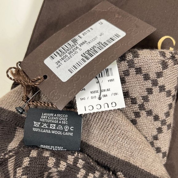 Gucci Men's Light Brown Wool Diamond Logo Print Beanie Hat - Picture 4 of 4